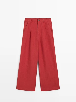 Lniane Spodnie Z Wysokim Stanem I Luźnym Krojem - Czerwonawy - - Massimo Dutti - Kobieta