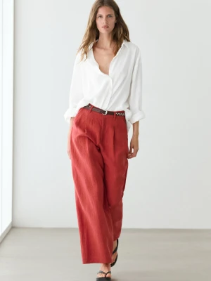 Lniane Spodnie Z Wysokim Stanem I Luźnym Krojem - Czerwonawy - - Massimo Dutti - Kobieta