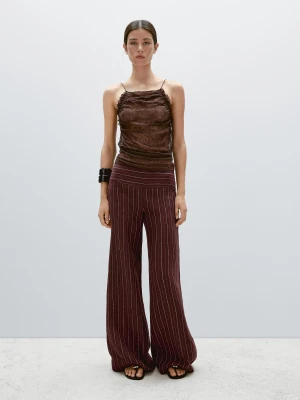 Lniane Spodnie Z Wysokim Stanem I Szerokimi Nogawkami - Bordowy - - Massimo Dutti - Kobieta