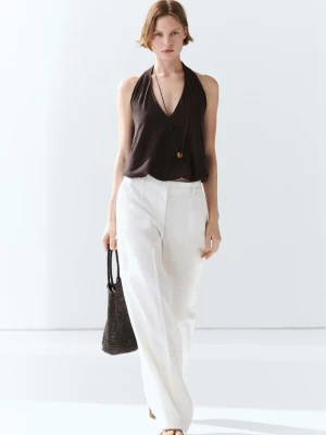 Lniane Spodnie Z Zakładkami - Biały Złamany - Massimo Dutti - Female