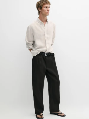 Lniane Spodnie Z Zakładkami - Czarny - Massimo Dutti - Male