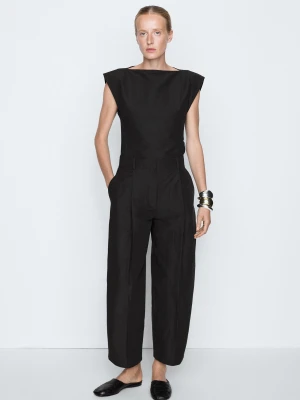 Lniane Spodnie Z Zakładkami – Studio - Czarny - Massimo Dutti - Female