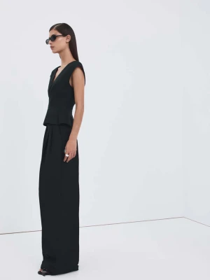 Lniane spodnie z zaszewkami o prostym kroju granatowy - Kobieta - - MANGO