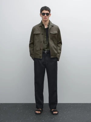 Zdjęcie produktu Lniano-Bawełniana Kurtka Z Kieszeniami - Ciemny Khaki - - Massimo Dutti - Mężczyzna