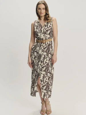 Lniano-wiskozowa sukienka midi wzór etno Greenpoint