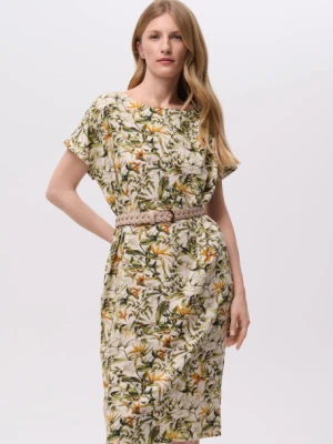 Lniano-wiskozowa sukienka w kwiaty z krótkim rękawem Greenpoint