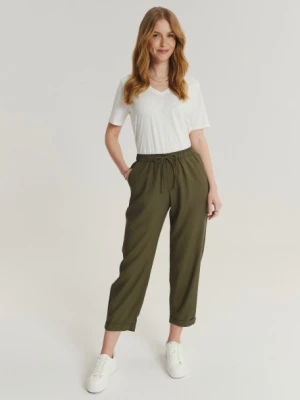 Lniano-wiskozowe spodnie w kolorze khaki Greenpoint