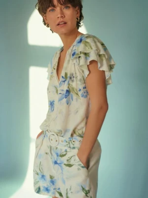 Lniano-wiskozowe szorty w kwiaty Greenpoint