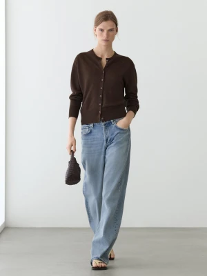 Lniany Kardigan Z Guzikami - Czekoladowy - - Massimo Dutti - Kobieta