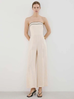 Lniany kombinezon bez ramiączek kremowy / écru - Kobieta - - MANGO