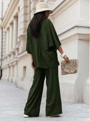 Lniany komplet 2w1 z szerokimi spodniami SHEILA - khaki  magmac 