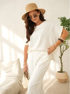 Lniany komplet bluzka i spodnie LENNY - biały  magmac 