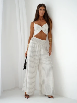 Lniany komplet crop top i szerokie spodnie SETI - biały  magmac 