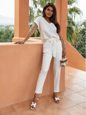 Lniany komplet koszula i spodnie BREGO - biały  magmac 