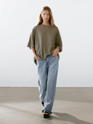 Lniany Sweter Oversize Z Krótkim Rękawem - Zielony - - Massimo Dutti - Kobieta