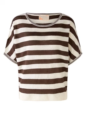 Oui Lniany sweter w kolorze biało-brązowym rozmiar: 40