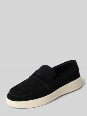 Loafersy z naturalnej skóry bydlęcej model 'Lyde_mocc_sd' Hugo Czarny