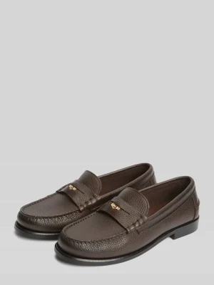 Loafersy z naturalnej skóry bydlęcej z detalem z logo Tommy Hilfiger Ciemnobrązowy