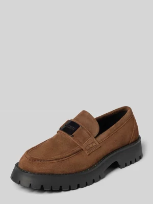 Loafersy z naturalnej skóry model 'Gorizia' Guess Średniobrązowy