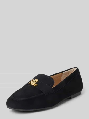Loafersy z naturalnej skóry welurowej Lauren Ralph Lauren Czarny