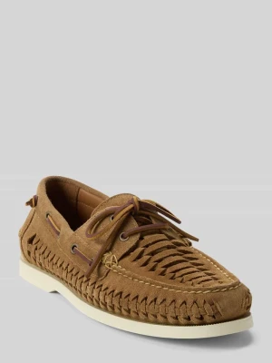 Loafersy z naturalnej skóry z plecionymi detalami Polo Ralph Lauren Camel