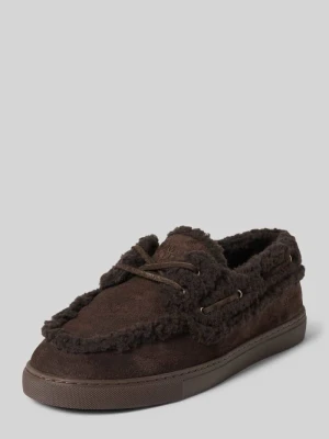 Loafersy z podszewką ze skóry jagnięcej z welurowej skóry bydlęcej Marc O'Polo Ciemnobrązowy