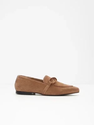 Loafersy ze skóry welurowej BonPrix brązowy