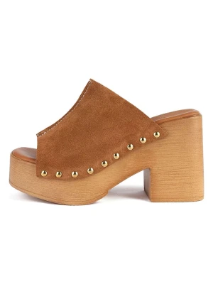 loft37 Skórzane klapki w kolorze jasnobrązowym rozmiar: 40