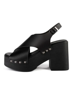 loft37 Skórzane sandały w kolorze czarnym na obcasie rozmiar: 40