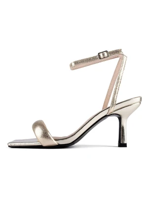 loft37 Skórzane sandały w kolorze złotym na obcasie rozmiar: 38