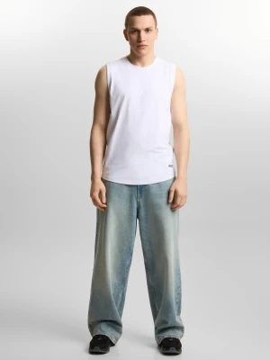 Logotype top męski regular bawełniany biały Klasyk