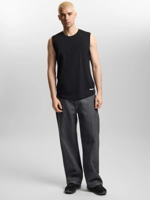 Logotype top regular męski bawełniany czarny Klasyk