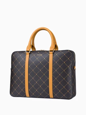 Logowana brązowa torba damska na laptopa 14 cali typu aktówka Puccini