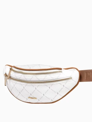 Logowana damska torebka typu nerka z kieszeniami biała Puccini