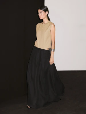 Long Combined Dress With Side Slits - Czarny - - Massimo Dutti - Female