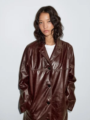 Long Nappa Leather Coat - Bordowy - - Massimo Dutti - Female