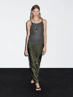 Long Satin Skirt - Zielony - - Massimo Dutti - Female