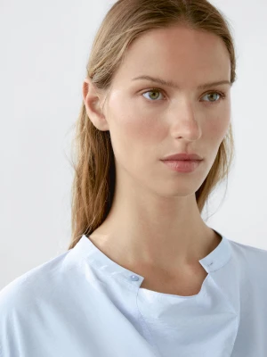 Long Sleeve Blouse With Collar Detail - Niebieski - - Massimo Dutti - Female