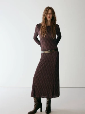 Long-sleeve plaid dress brązowy - Kobieta - MANGO