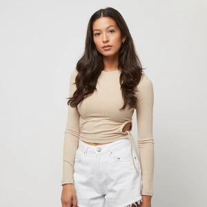 Long Sleeve Rib Crop Top W/ Side Rush, markiSixth June, Długie rękawy, w kolorze beż, rozmiar: