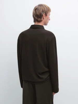 Long Sleeve Structured Polo Shirt - Czekoladowy - - Massimo Dutti - Male