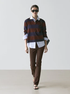 Long-Sleeved Cotton Striped Polo Shirt - Granatowy - - Massimo Dutti - Kobieta