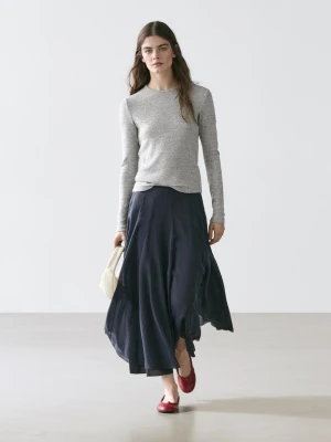 Long-Sleeved T-Shirt With Marbled Detail - Szary Pop - - Massimo Dutti - Kobieta
