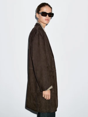 Long Suede Coat - Brązowy - - Massimo Dutti - Female