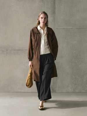 Long Technical Fabric Parka - Brązowy - - Massimo Dutti - Kobieta