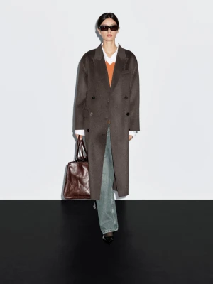 Long Wool Blend Wrap Coat - Brązowy - - Massimo Dutti - Female