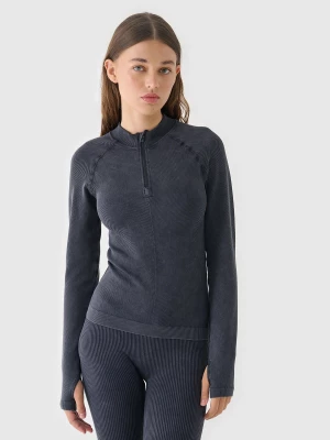 Longsleeve bezszwowy slim w prążki damski - czarny 4F