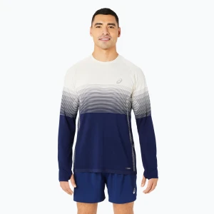 Longsleeve do biegania męski ASICS Seamless birch / blue expanse Granatowy