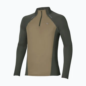 Longsleeve do biegania męski Mizuno Active Dryaeroflow Hybrid Long Sleeve Top Forest Night Brązowy