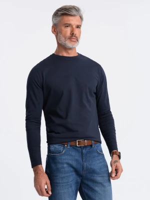 Longsleeve męski BASIC z okrągłym dekoltem - granatowy V2 - Rozmiar: L Ombre Clothing